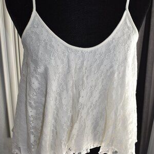 Express White Lace Crop Top, Size: S